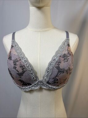 Natori Mauve and Gray Floral Lace Push-Up Bra